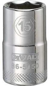 DEWALT DWMT86515OSP Drive Socket, 15 mm Socket, 1-1/2 in OAL, 1/2 in Drive, 6-Point, Vanadium Steel, Polished Chrome