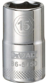 DEWALT DWMT86515OSP Drive Socket, 15 mm Socket, 1-1/2 in OAL, 1/2 in Drive, 6-Point, Vanadium Steel, Polished Chrome