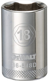 DEWALT DWMT86518OSP Drive Socket, 18 mm Socket, 1-1/2 in OAL, 1/2 in Drive, 6-Point, Vanadium Steel, Polished Chrome