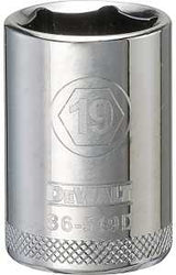 DEWALT DWMT86519OSP Drive Socket, 19 mm Socket, 1-1/2 in OAL, 1/2 in Drive, 6-Point, Vanadium Steel, Polished Chrome