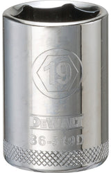 DEWALT DWMT86519OSP Drive Socket, 19 mm Socket, 1-1/2 in OAL, 1/2 in Drive, 6-Point, Vanadium Steel, Polished Chrome