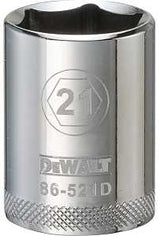DEWALT DWMT86521OSP Drive Socket, 21 mm Socket, 1-1/2 in OAL, 1/2 in Drive, 6-Point, Vanadium Steel, Polished Chrome