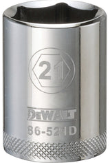 DEWALT DWMT86521OSP Drive Socket, 21 mm Socket, 1-1/2 in OAL, 1/2 in Drive, 6-Point, Vanadium Steel, Polished Chrome
