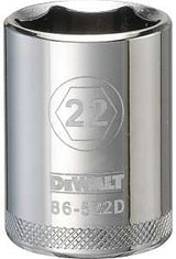 DEWALT DWMT86522OSP Drive Socket, 22 mm Socket, 1-9/16 in OAL, 1/2 in Drive, 6-Point, Vanadium Steel, Polished Chrome