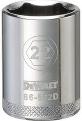 DEWALT DWMT86522OSP Drive Socket, 22 mm Socket, 1-9/16 in OAL, 1/2 in Drive, 6-Point, Vanadium Steel, Polished Chrome