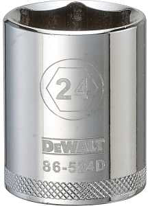 DEWALT DWMT86524OSP Drive Socket, 24 mm Socket, 1-9/16 in OAL, 1/2 in Drive, 6-Point, Vanadium Steel, Polished Chrome