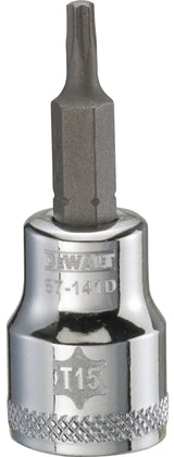 DEWALT DWMT87141OSP Torx Bit Socket, T15 Tip, 3/8 in Drive, Polished Chrome