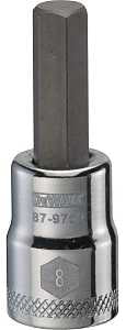 DEWALT DWMT87975OSP Fractional Hex Bit Socket, 8 mm Tip, 3/8 in Drive, Polished Chrome, 1-31/32 in OAL