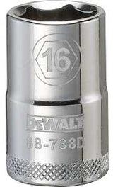 DEWALT DWMT88738OSP Drive Socket, 16 mm Socket, 1-1/2 in OAL, 1/2 in Drive, 6-Point, Vanadium Steel, Polished Chrome