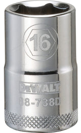 DEWALT DWMT88738OSP Drive Socket, 16 mm Socket, 1-1/2 in OAL, 1/2 in Drive, 6-Point, Vanadium Steel, Polished Chrome