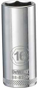 DEWALT DWMT88825OSP Drive Hand Socket, 16 mm Socket, 3/8 in Drive, 6-Point, Steel, Polished Chrome Vanadium