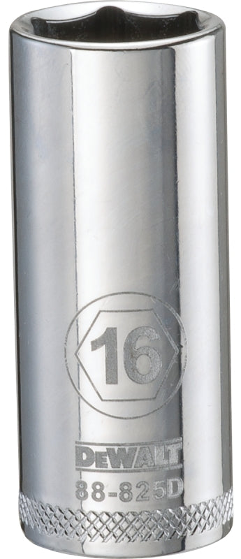 DEWALT DWMT88825OSP Drive Hand Socket, 16 mm Socket, 3/8 in Drive, 6-Point, Steel, Polished Chrome Vanadium