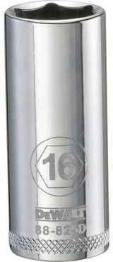 DEWALT DWMT88825OSP Drive Hand Socket, 16 mm Socket, 3/8 in Drive, 6-Point, Steel, Polished Chrome Vanadium