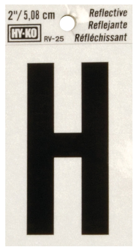 Hy-Ko RV-25/H Reflective Letter, 1-1/2 in W x 3 in H Dimensions, Character: H, 2 in H Character, Black Character, Vinyl, Pack of 10