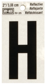 Hy-Ko RV-25/H Reflective Letter, 1-1/2 in W x 3 in H Dimensions, Character: H, 2 in H Character, Black Character, Vinyl, Pack of 10