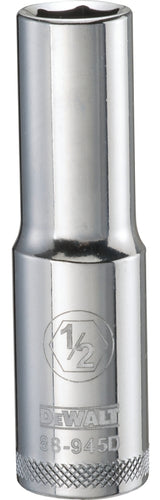 DEWALT DWMT88945OSP Drive Hand Socket, 1/2 in Socket, 1/2 in Drive, 6-Point, Steel, Polished Chrome Vanadium