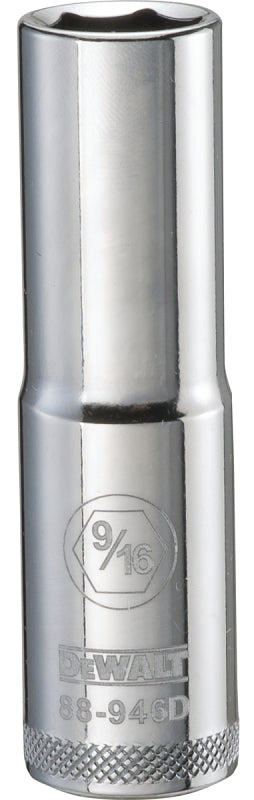 DEWALT DWMT88946OSP Drive Hand Socket, 9/16 in Socket, 1/2 in Drive, 6-Point, Steel, Polished Chrome Vanadium