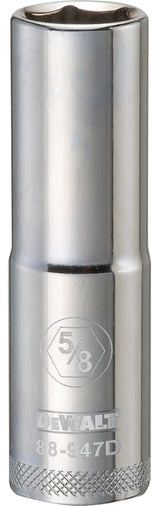 DEWALT DWMT88947OSP Drive Hand Socket, 5/8 in Socket, 1/2 in Drive, 6-Point, Steel, Polished Chrome Vanadium