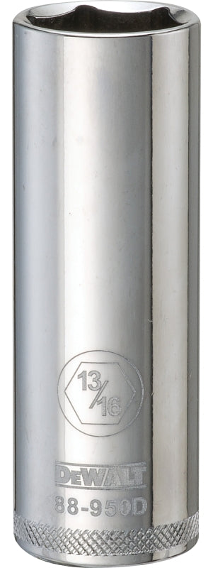 DEWALT DWMT88950OSP Drive Hand Socket, 13/16 in Socket, 1/2 in Drive, 6-Point, Steel, Polished Chrome Vanadium