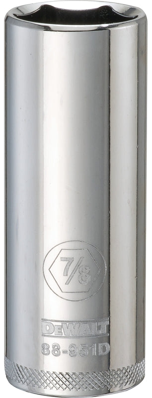 DEWALT DWMT88951OSP Drive Hand Socket, 7/8 in Socket, 1/2 in Drive, 6-Point, Steel, Polished Chrome Vanadium