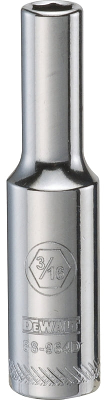 DEWALT DWMT88964OSP Drive Hand Socket, 3/16 in Socket, 1/4 in Drive, 6-Point, Steel, Polished Chrome Vanadium