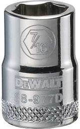 DEWALT DWMT88977OSP Drive Hand Socket, 7/16 in Socket, 3/8 in Drive, 6-Point, Steel, Polished Chrome Vanadium