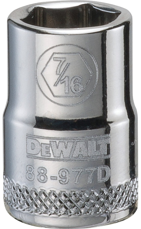 DEWALT DWMT88977OSP Drive Hand Socket, 7/16 in Socket, 3/8 in Drive, 6-Point, Steel, Polished Chrome Vanadium