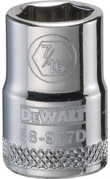 DEWALT DWMT88977OSP Drive Hand Socket, 7/16 in Socket, 3/8 in Drive, 6-Point, Steel, Polished Chrome Vanadium