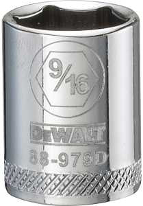 DEWALT DWMT88979OSP Drive Hand Socket, 9/16 in Socket, 3/8 in Drive, 6-Point, Steel, Polished Chrome Vanadium