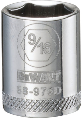 DEWALT DWMT88979OSP Drive Hand Socket, 9/16 in Socket, 3/8 in Drive, 6-Point, Steel, Polished Chrome Vanadium