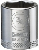 DEWALT DWMT88982OSP Drive Hand Socket, 3/4 in Socket, 3/8 in Drive, 6-Point, Steel, Polished Chrome Vanadium