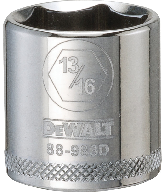 DEWALT DWMT88983OSP Drive Hand Socket, 13/16 in Socket, 3/8 in Drive, 6-Point, Steel, Polished Chrome Vanadium
