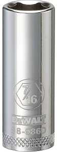 DEWALT DWMT88986OSP Drive Hand Socket, 7/16 in Socket, 3/8 in Drive, 6-Point, Steel, Polished Chrome Vanadium
