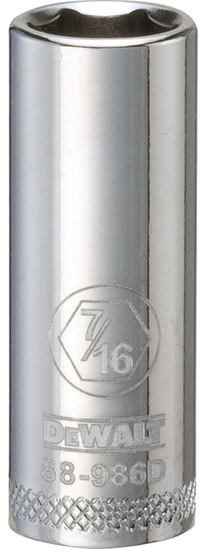 DEWALT DWMT88986OSP Drive Hand Socket, 7/16 in Socket, 3/8 in Drive, 6-Point, Steel, Polished Chrome Vanadium