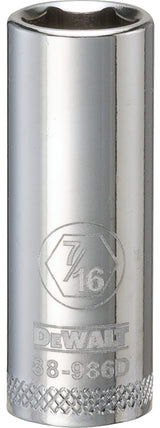 DEWALT DWMT88986OSP Drive Hand Socket, 7/16 in Socket, 3/8 in Drive, 6-Point, Steel, Polished Chrome Vanadium
