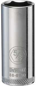 DEWALT DWMT88989OSP Drive Socket, 5/8 in Socket, Deep Socket, 2-3/32 in OAL, 3/8 in Drive, 6-Point, Vanadium Steel