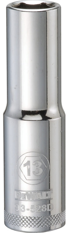 DEWALT DWMT93528OSP Drive Socket, 13 mm Socket, 1/2 in Drive, 6-Point, Vanadium Steel, Polished Chrome