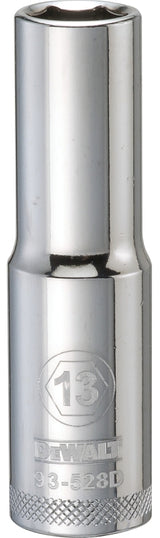 DEWALT DWMT93528OSP Drive Socket, 13 mm Socket, Deep Socket, 3-1/8 in OAL, 1/2 in Drive, 6-Point, Vanadium Steel