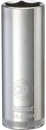 DEWALT DWMT93535OSP Drive Socket, 21 mm Socket, Deep Socket, 3-1/8 in OAL, 1/2 in Drive, 6-Point, Vanadium Steel