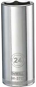 DEWALT DWMT96370OSP Drive Socket, 24 mm Socket, Deep Socket, 3-1/8 in OAL, 1/2 in Drive, 6-Point, Vanadium Steel