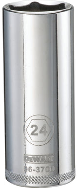 DEWALT DWMT96370OSP Drive Socket, 24 mm Socket, Deep Socket, 3-1/8 in OAL, 1/2 in Drive, 6-Point, Vanadium Steel