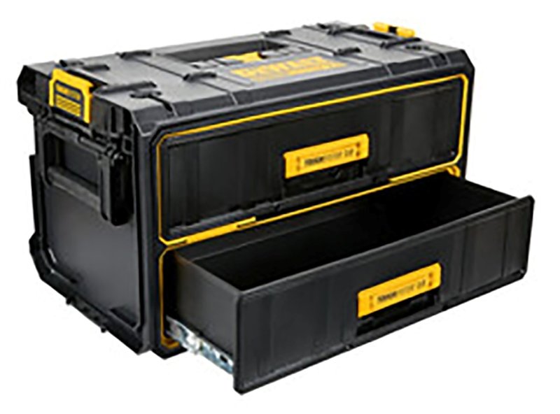 DEWALT ToughSystem 2.0 DWST08320 Tool Box, 25 lb, Polypropylene, Black, 12-3/5 in H x 12-1/3 in W Outside, 2-Drawer