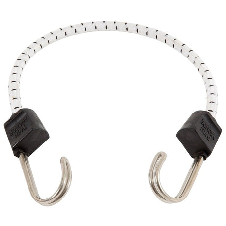 Keeper A06272Z Bungee Cord, 0.315 in Dia, 18 in L, Rubber/Steel, Black/White, Hook End