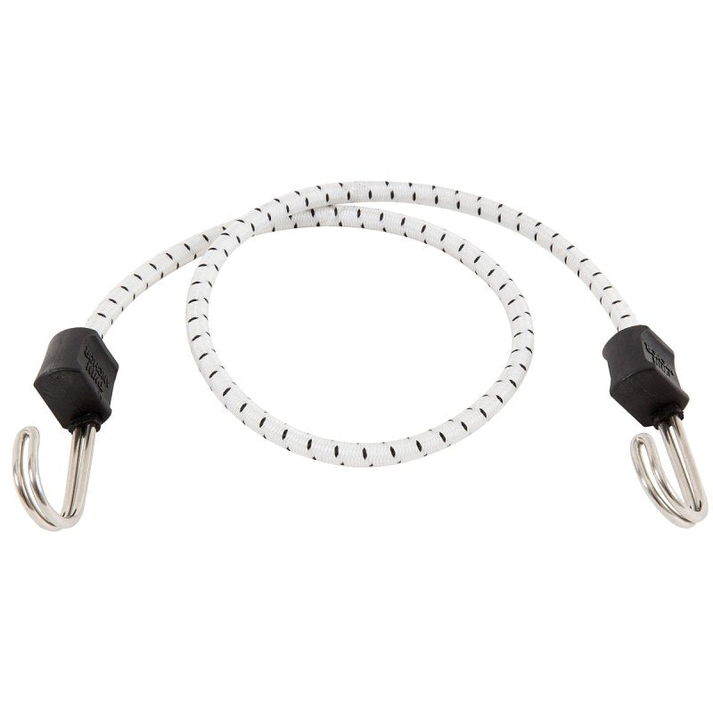 Keeper A06276Z Bungee Cord, 0.315 in Dia, 32 in L, Rubber/Steel, Black/White, Hook End