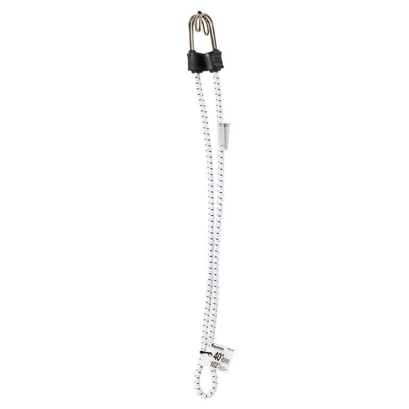 Keeper A06278Z Bungee Cord, 0.315 in Dia, 40 in L, Rubber/Steel, Black/White, Hook End