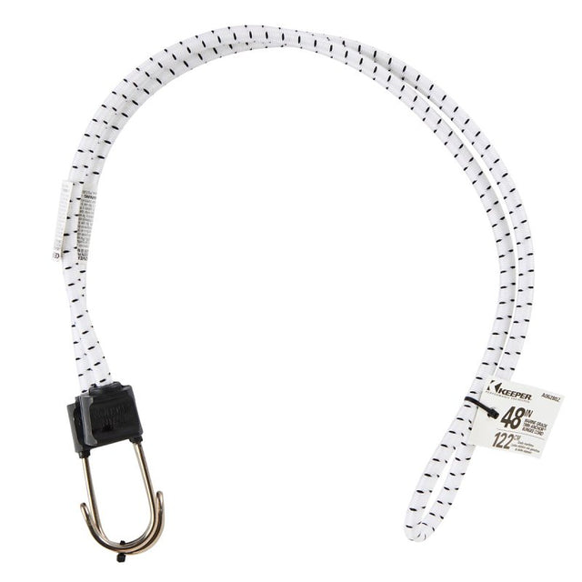 Keeper A06280Z Bungee Cord, 0.315 in Dia, 48 in L, Rubber/Steel, Black/White, Hook End