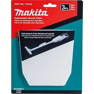 Makita T-03193 Cloth Vacuum Filter, For: Makita XLC02, LC01, BCL180 Cordless Vacuums, 3/PK