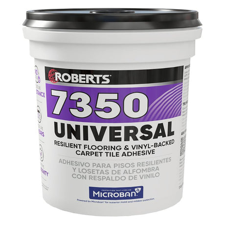 Roberts 7350 Series 7350RB004 Universal Flooring Adhesive, Paste, Resinous, Very Mild Acrylic, Off-White, 1 gal, Pail, Pack of 4