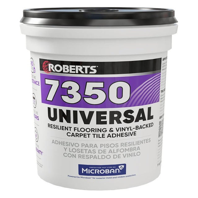 Roberts 7350 Series 7350RB004 Universal Flooring Adhesive, Paste, Resinous, Very Mild Acrylic, Off-White, 1 gal, Pail, Pack of 4