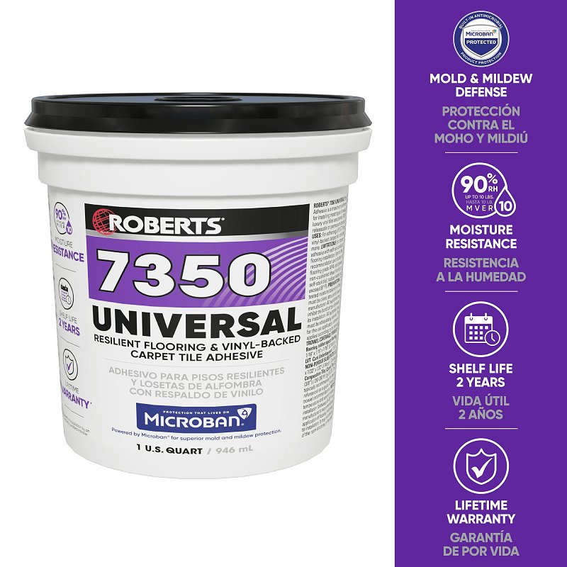 Roberts 7350-0 Universal Floor Adhesive, Paste, Off White, 1 qt Pail, Pack of 6